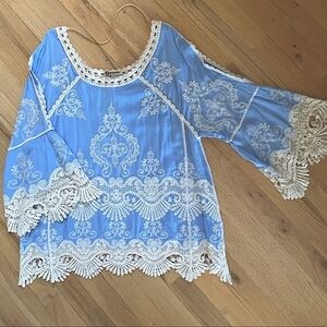 Democracy Light Blue Lace Accent Blouse